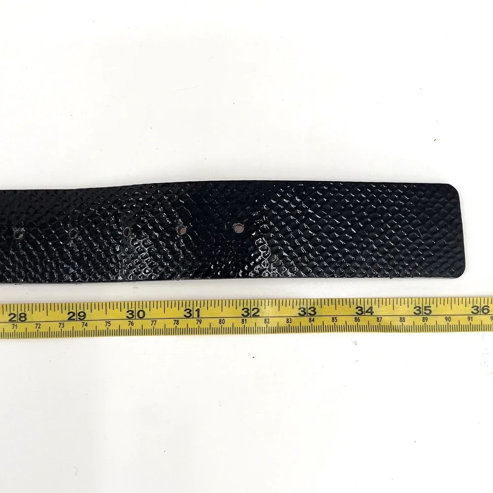 Women's Wide Black Leather Belt M Snakeskin Embossed Oversized Vintage Statement